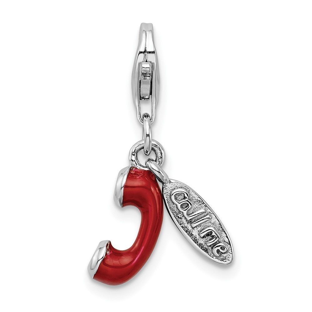 925 Sterling Silver 3-D Enameled CALL ME Phone Lobster Clasp Bracelet Charm